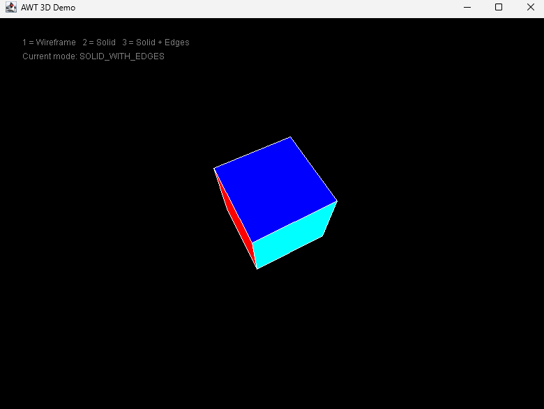 A rotating 3D cube drawn with plain AWT graphics