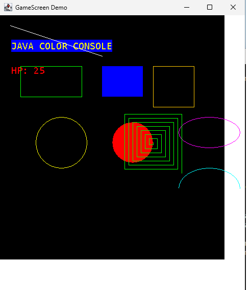 GameScreen demo drawing shapes, text, and color