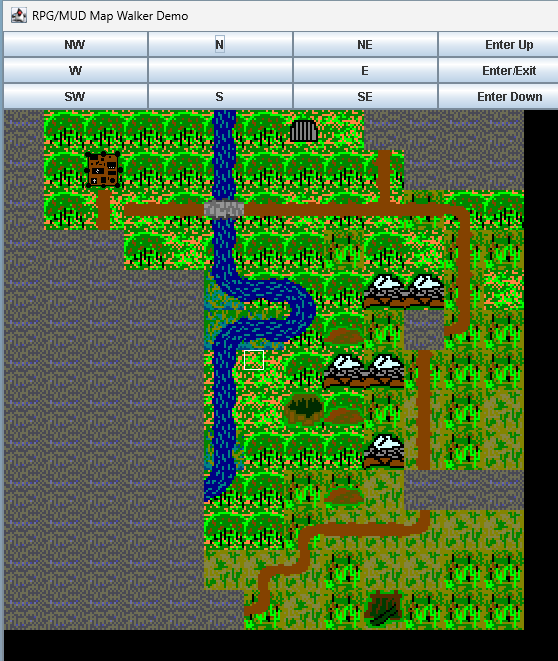 RPG Map Walker exploring an overworld map with a river and forest